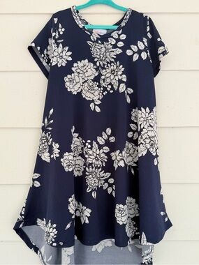 Girls Navy Blue Floral Swing Dress - White Blooms LuLaRoe Scarlett 8